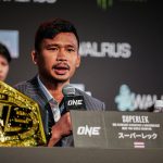 Superlek Kiatmoo9 talks at the ONE 172 pre-fight press conference in Japan