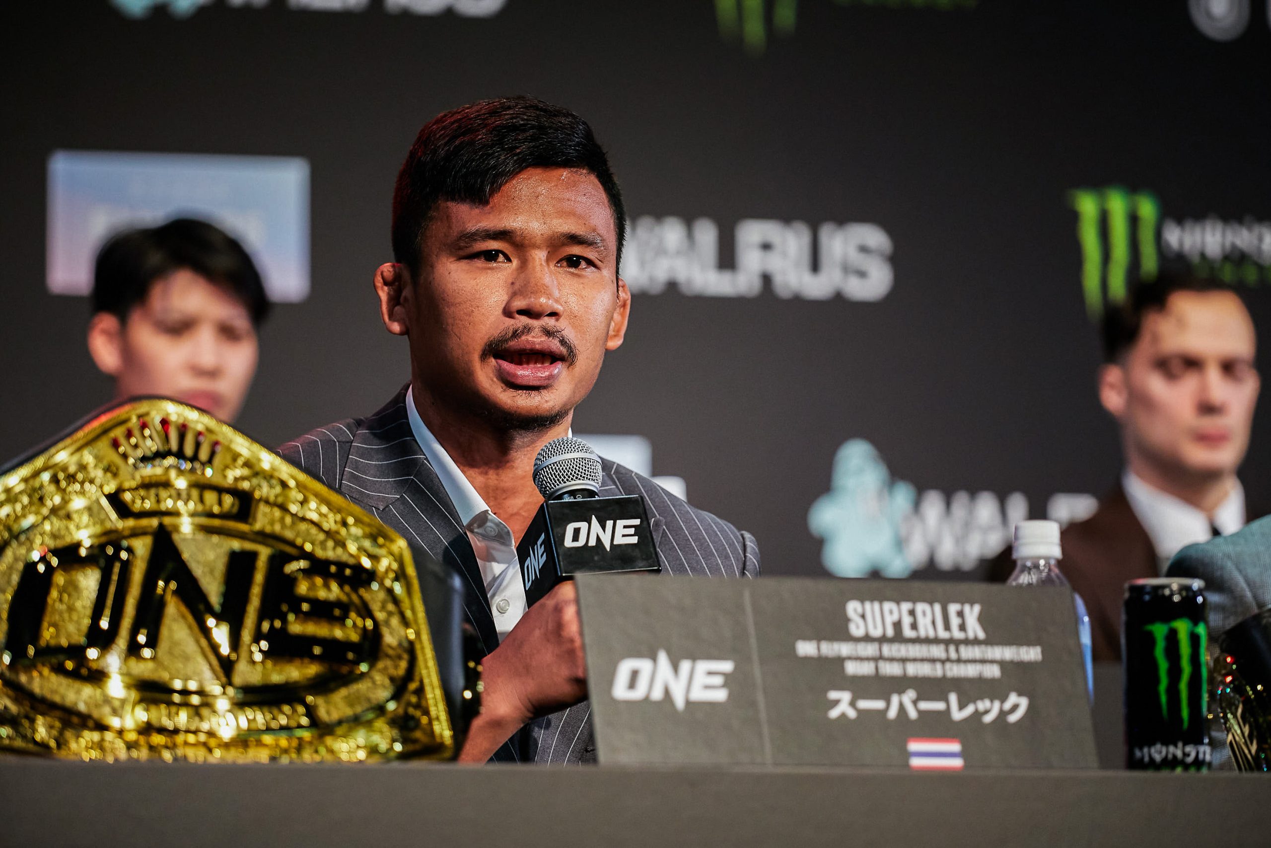 Superlek Kiatmoo9 talks at the ONE 172 pre-fight press conference in Japan