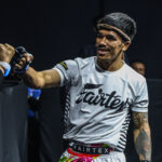 Panrit Lukjaomaesaiwaree walks toward the ring for his fight against Komawut FA Group at ONE Friday Fights 96 on February 7, 2025.