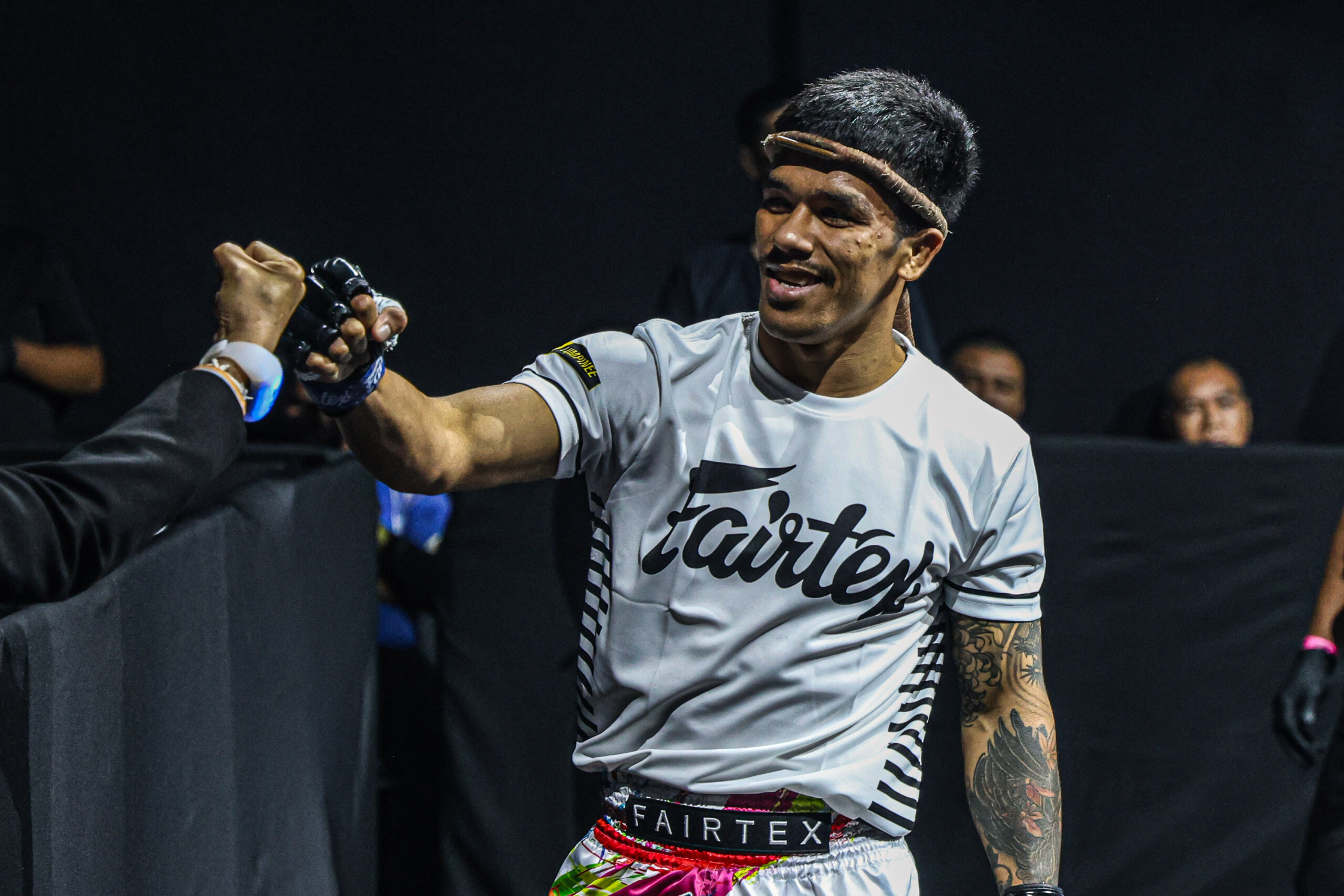Panrit Lukjaomaesaiwaree walks toward the ring for his fight against Komawut FA Group at ONE Friday Fights 96 on February 7, 2025.