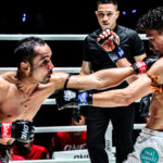 Sam-A Gaiyanghadao punches Jaosuayai Mor Krungthepthonburi ONE Friday Fights 137 on December 19 at Lumpinee Stadium in Bangkok, Thailand.